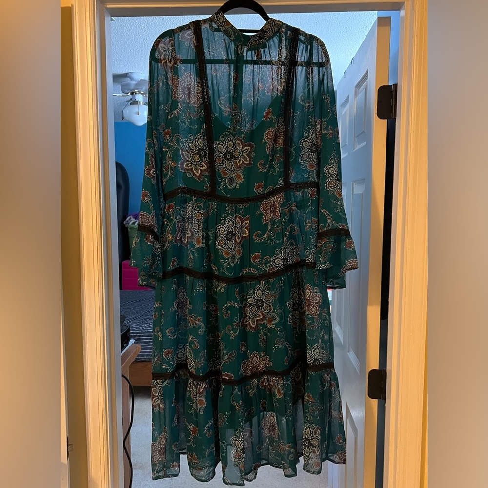 ModCloth NWT size Large green Frolicking in the Flower Fields dress